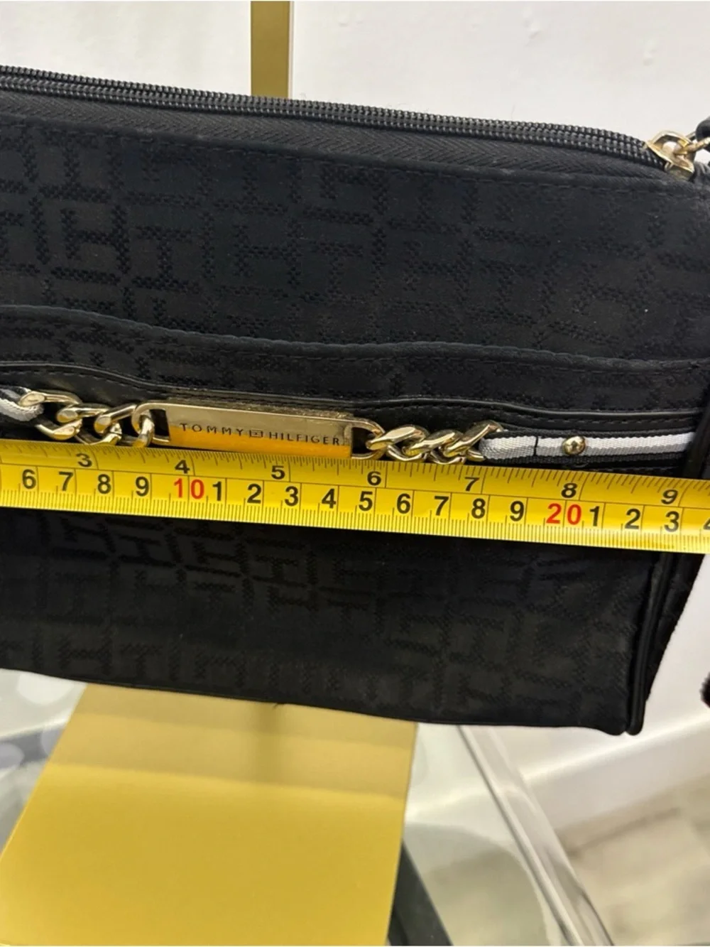 Tommy Hilfiger Black Crossbody with Gold Chain Accent